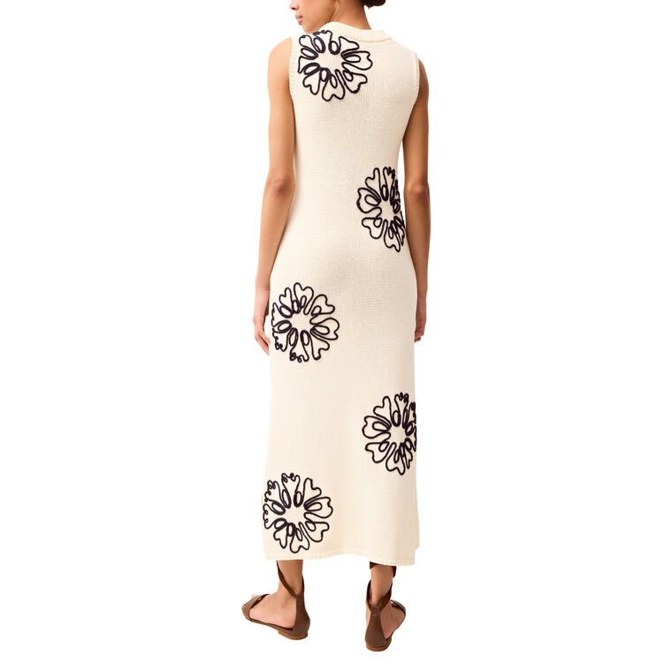 Patricia Sleeveless Knit Midi Sheath Dress With Embroidered Flower Detail image number null