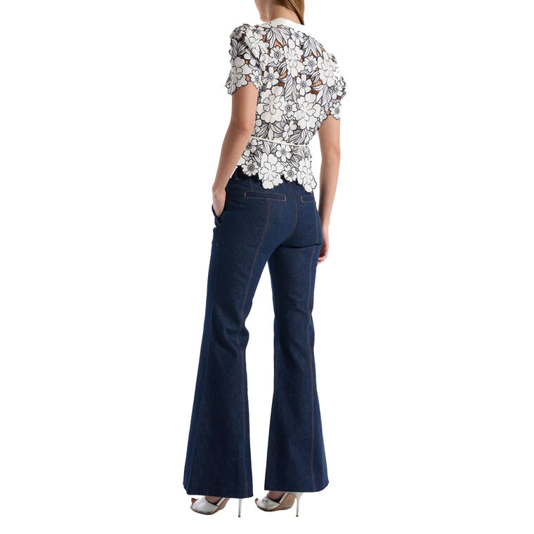 Bree Short Sleeve Embroidered Cutwork Top image number null