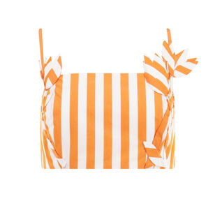 Striped Cotton Floral Applique Cut Out Crop Top