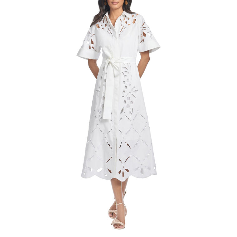 Vincenza Belted Short Sleeve Embroidered Midi Dress image number null
