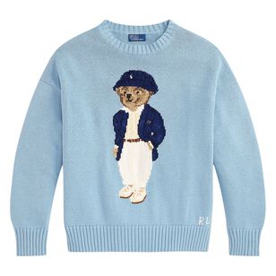 Long Sleeve Polo Bear Cotton Crewneck Sweater