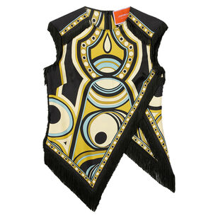 Silk Cap Sleeve Scarf Top With Fringe
