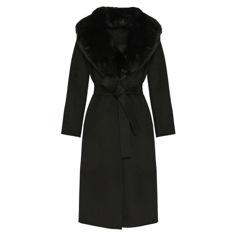 Manteau Belted Midi Coat With Fox Fur Collar image number null