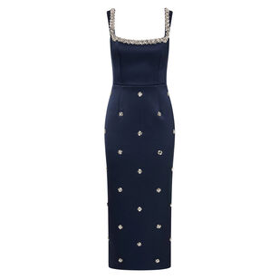 Ayla Sleeveless Embellished Satin Midi Dress