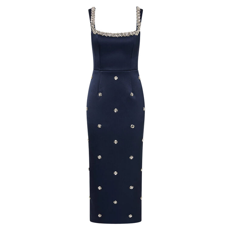 Ayla Sleeveless Embellished Satin Midi Dress image number null