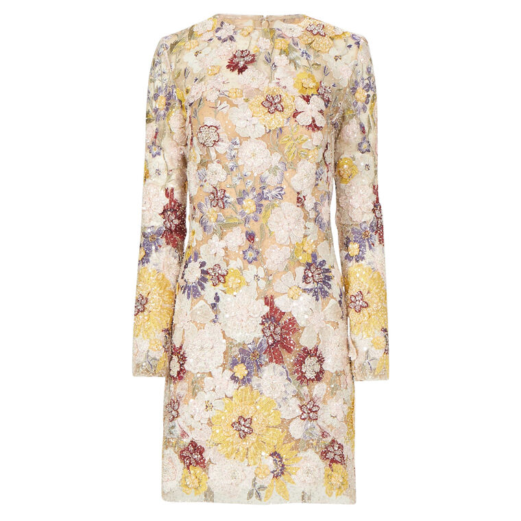 Zarina Emboidered Beaded Lace Floral Mini Dress image number null