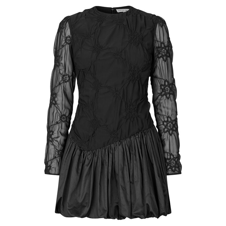 Long Sleeve Smocked Balloon Short Dress image number null