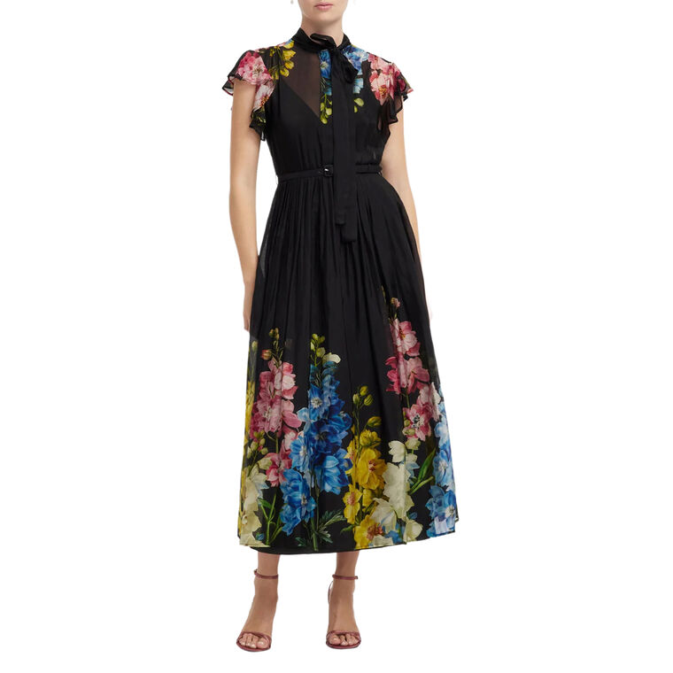 Grace Flutter Sleeve Belted Midi Dress image number null