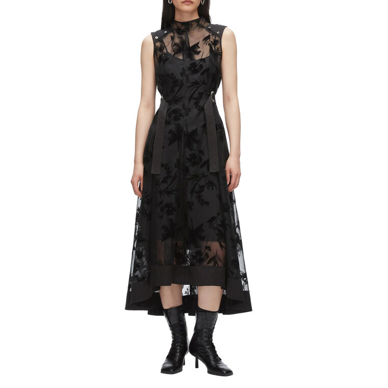 Flocked Organza Sleeveless Midi Dress image number null