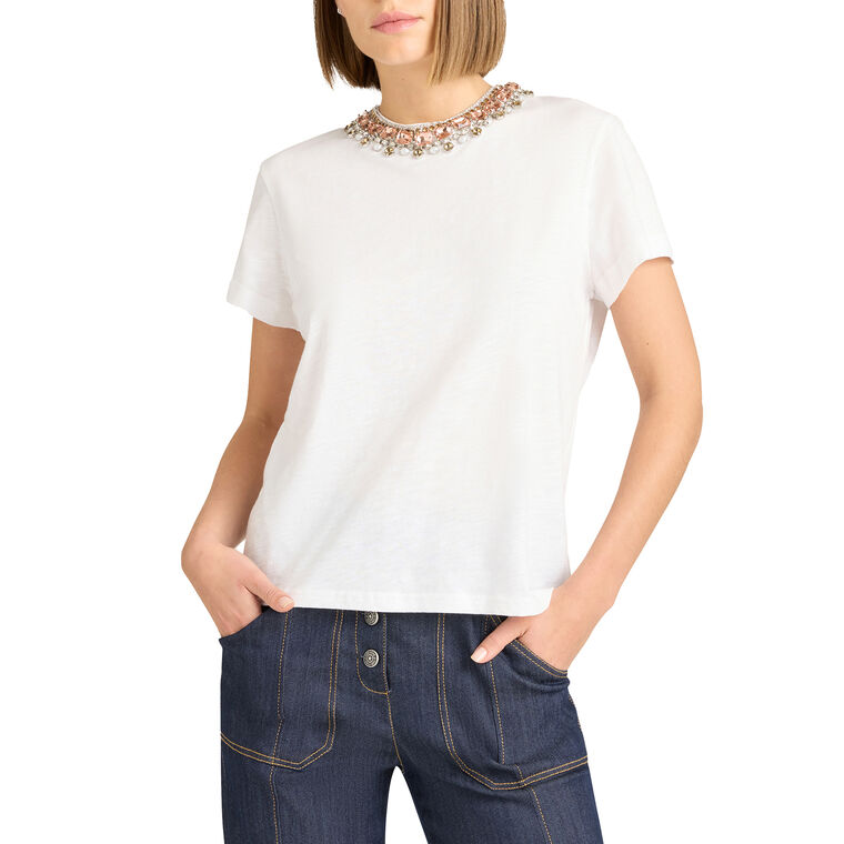 Danielle Pearl Rhinestone Necklace Tee image number null