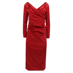 Longsleeve Ruched Satin Midi Dress