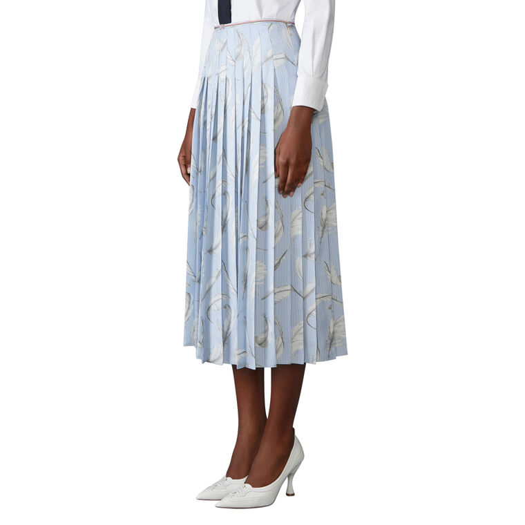 Calf Length Feather Printed Silk Twill Pleat Skirt image number null