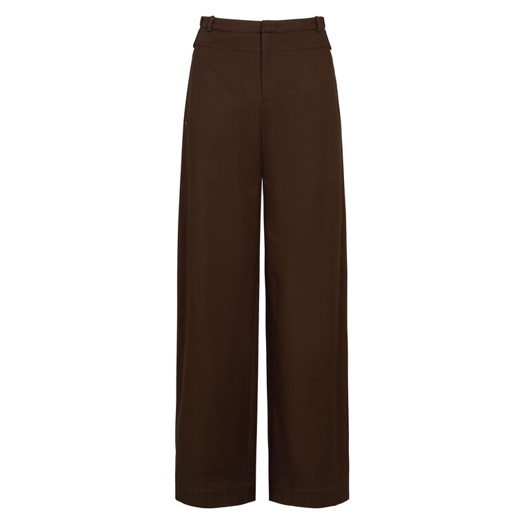 Mid Rise Italian Cotton Double-Waist Utility Wide Leg Pant image number null