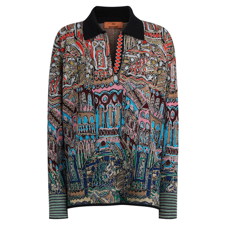 Polo Collar Long Sleeve Knit Top image number null