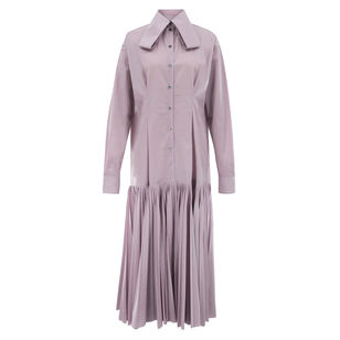 Long Sleeve Pleated Nylon Midi Shirt Dress