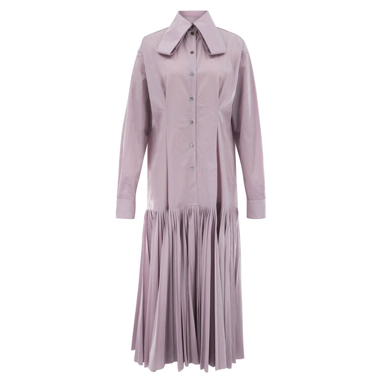 Long Sleeve Pleated Nylon Midi Shirt Dress image number null