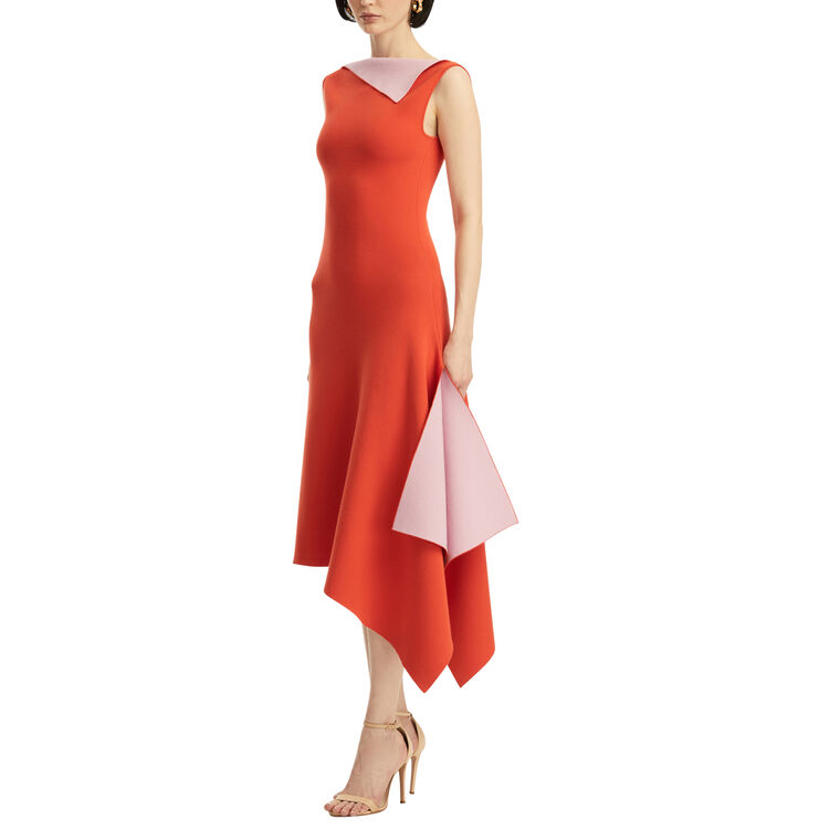 Sleeveless Two Tone Knit Double Face Jersey Midi Dress image number null
