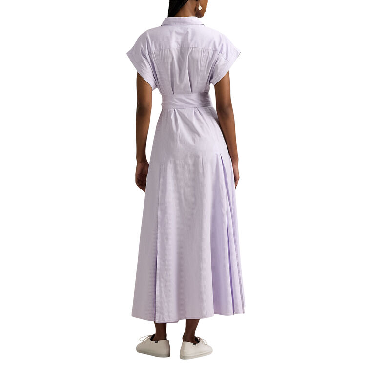 Short Sleeve Striped Tie-Belt Midi Dress image number null