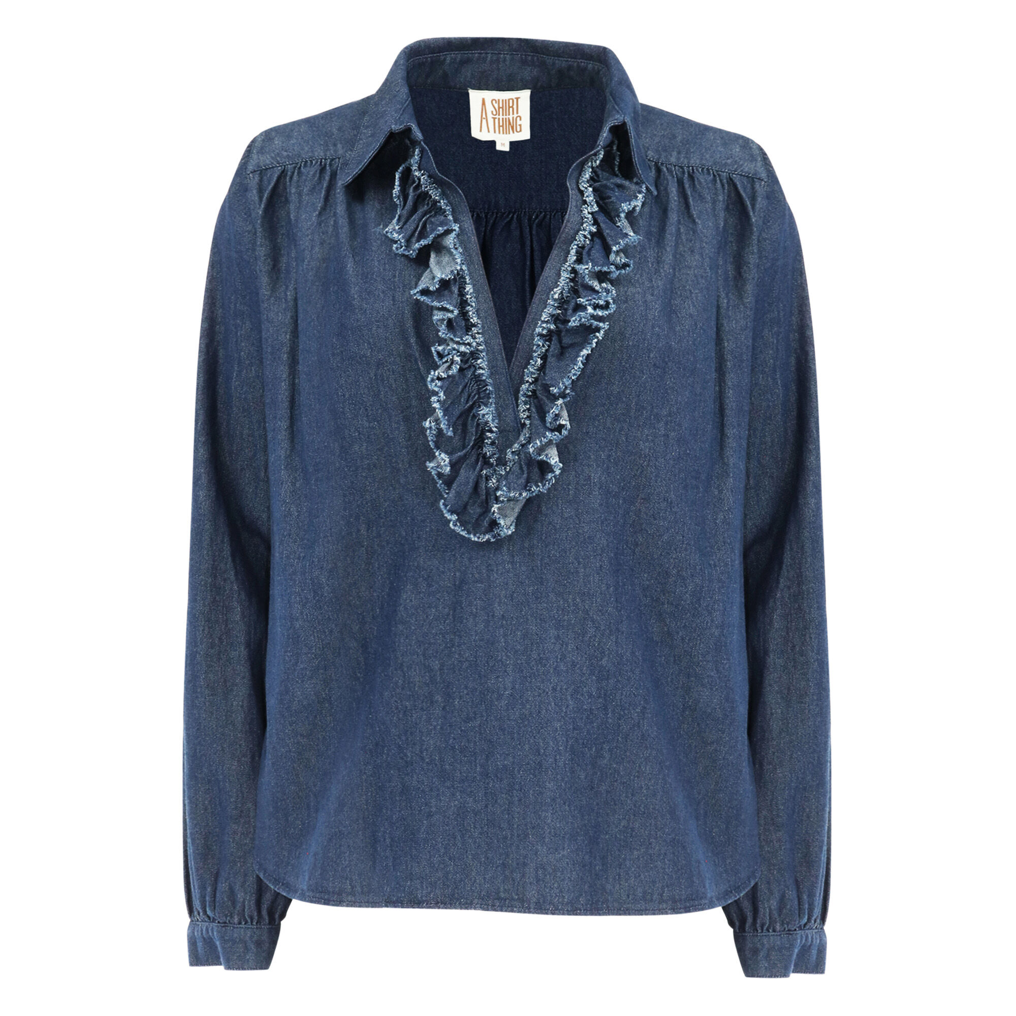 A Shirt Thing Celine Long Sleeve Ruffle Front Denim Shirt | Tootsies
