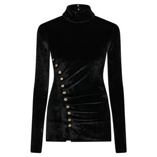 Long Sleeve Ruched Velvet Draped Top