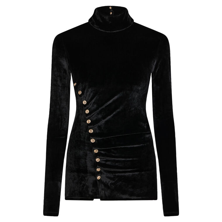 Long Sleeve Ruched Velvet Draped Top image number null