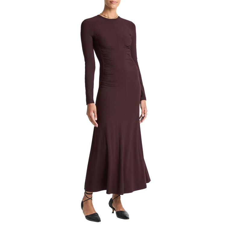 Long Sleeve Ruched-Seam Midi Dress image number null