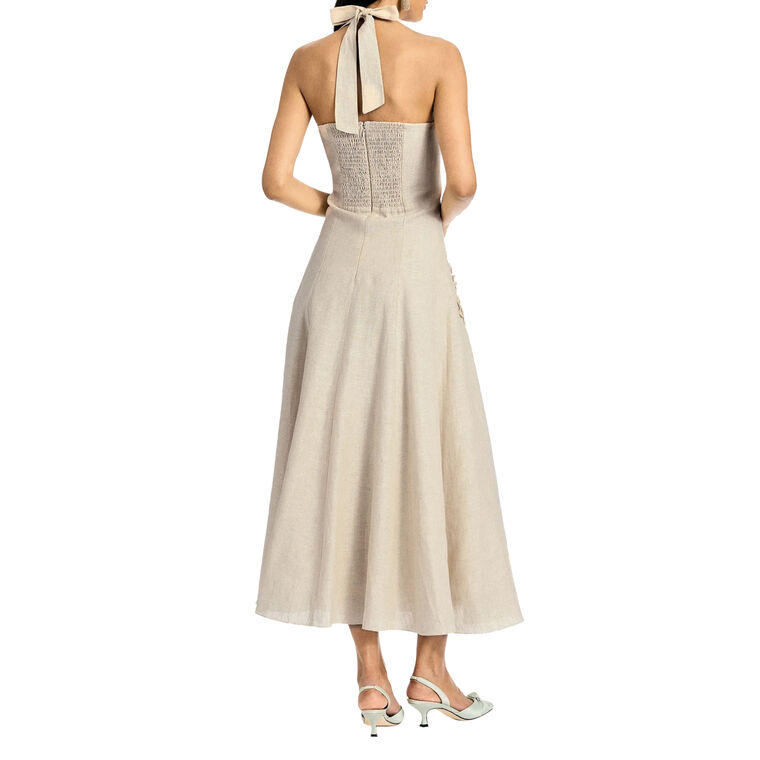 Pippa Sleeveless Linen Midi Dress With 3D Floral Applique image number null