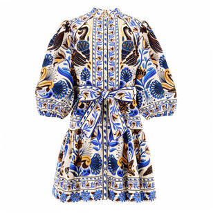 Nature Land Long Sleeve Belted Mini Dress