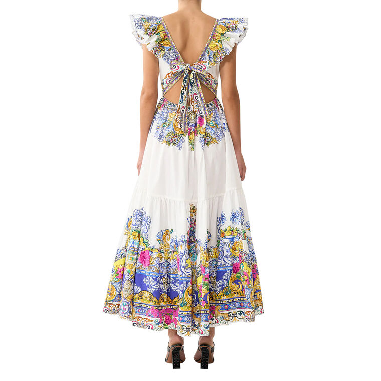 Tiered Short Sleeve Midi Dress With Neck Frill image number null