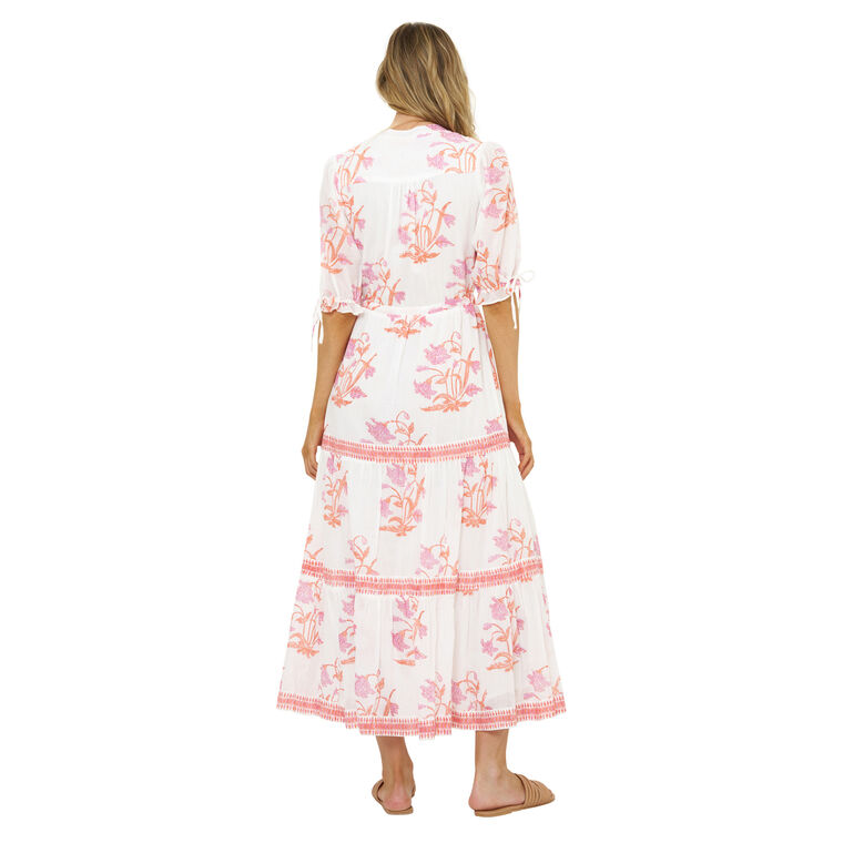 Cinched Short Sleeve Pintuck Maxi Dress image number null