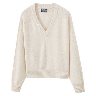 Crystal Cashmere Long Sleeve V-Neck Pullover Sweater