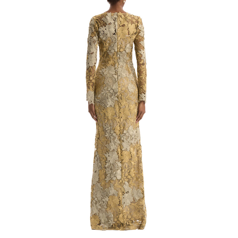 Hibiscus Metallic Guipure Gown image number null