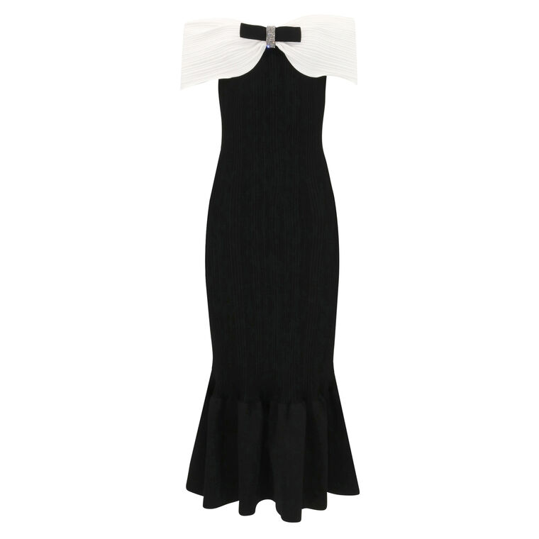 Black Knit Bow Midi Dress image number null