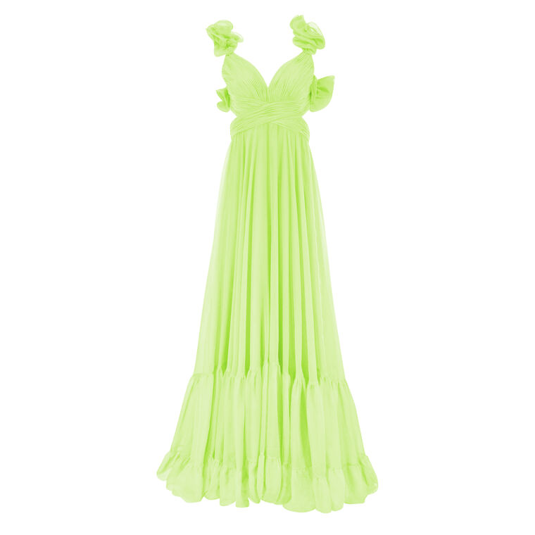Ruffle Tiered Cut-Out Chiffon Gown image number null