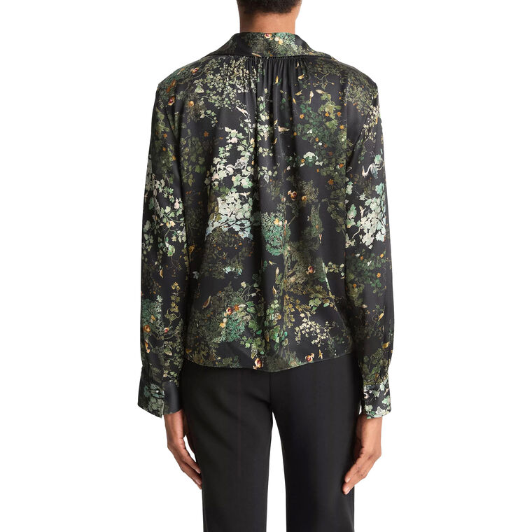 Smocked Grape Vine Silk Long-Sleeve Blouse image number null