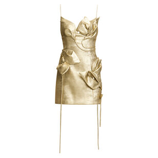 Hillsome Sleeveless Sculptural Metallic Mini Dress