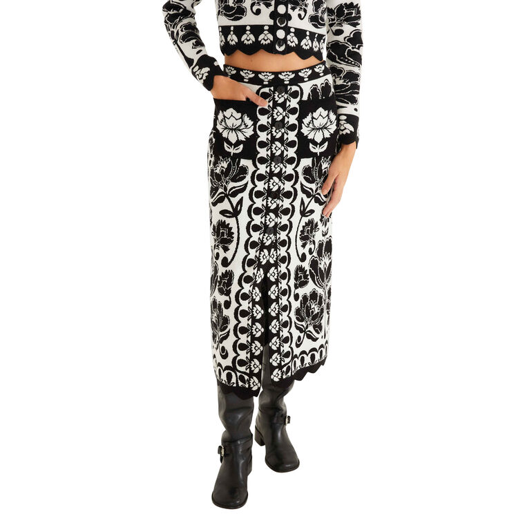 Floral Arabesque Print Knit Midi Skirt image number null