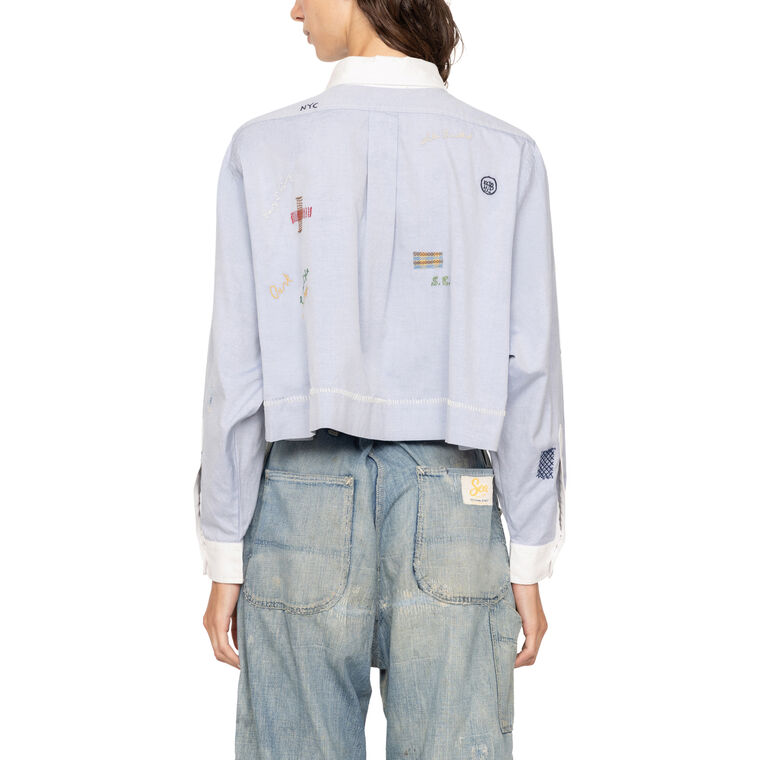 Claira Long Sleeve Embroidered Cropped Button-Down Top image number null