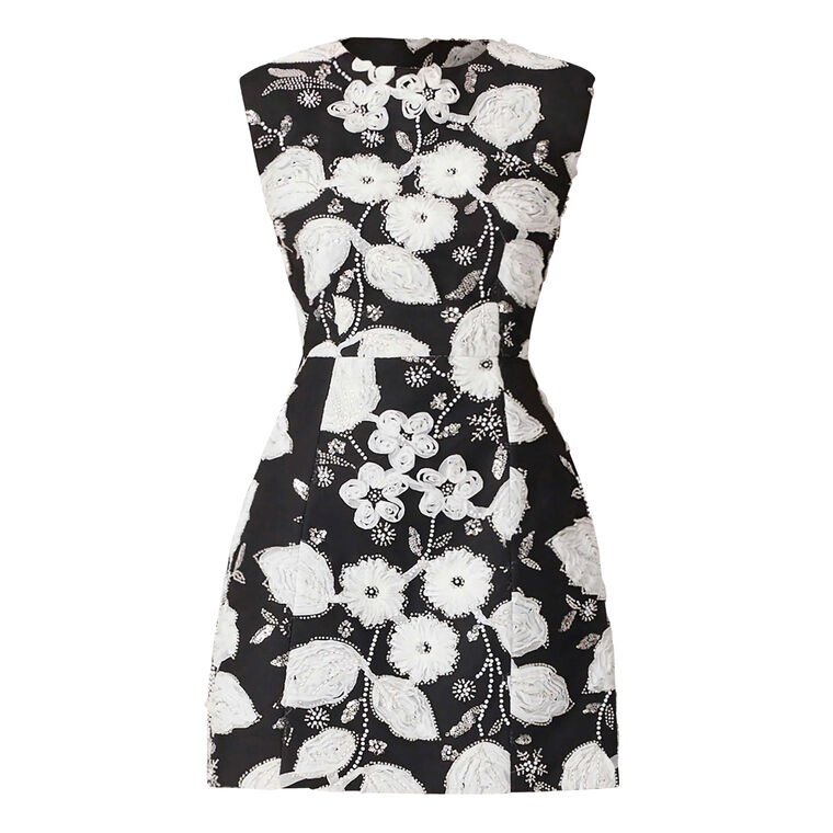 Carol Sleeveless Tulip-Print Structured Mini Dress image number null