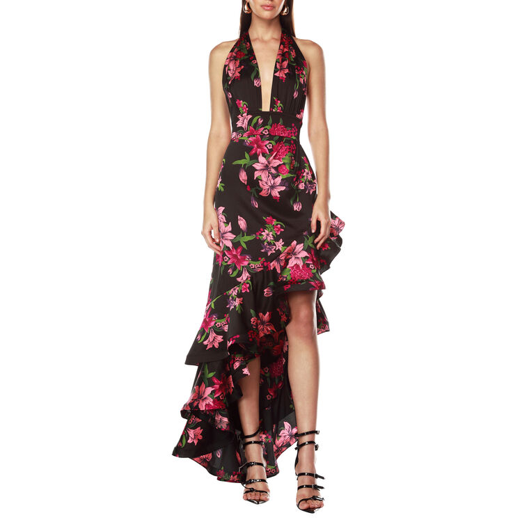 Bronte High-Low Plunge Halter Maxi Dress image number null