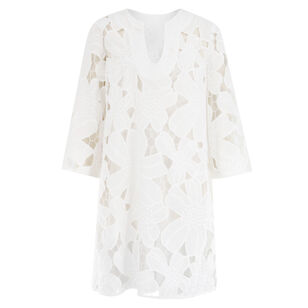 Mangrove 3/4 Sleeve V-Neck Laser-Cut Mini Dress