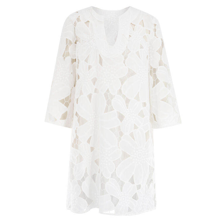 Mangrove 3/4 Sleeve V-Neck Laser-Cut Mini Dress image number null