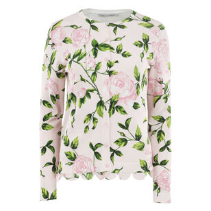 English Rose Printed Crewneck Cardigan