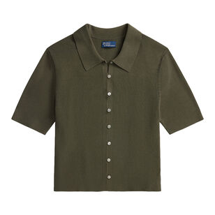 Short Sleeve Polo Collar Cardigan Sweater