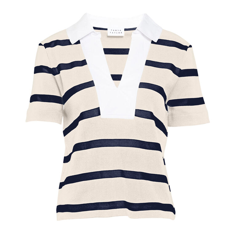 Melanie Short Sleeve Collared Knit Top image number null