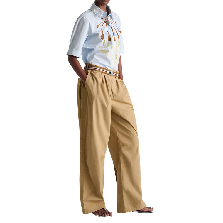 Poplin Power Pleated Wide-Leg Pants image number null