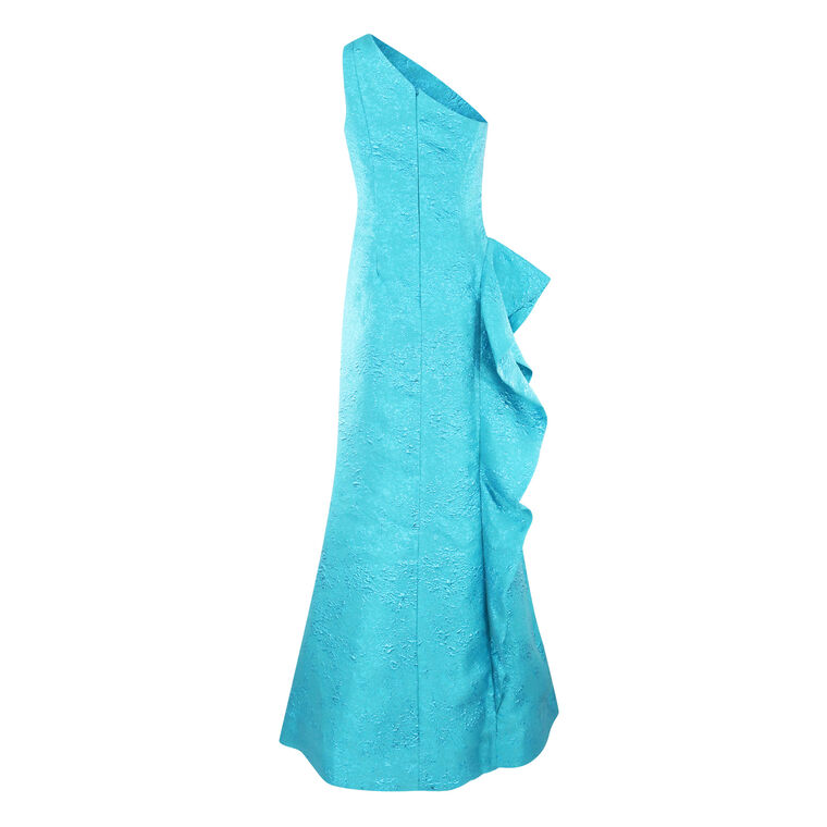 Jacquard Side Ruffle One Shoulder Gown image number null