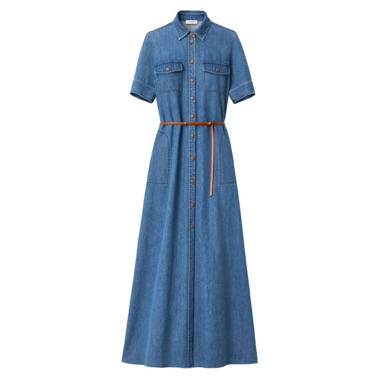 Short Sleeve Patch Pocket Chambray Maxi Shirtdress image number null