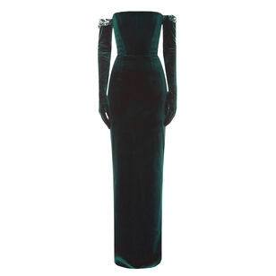 Velvet Strapless Maxi Dress With Gloves
