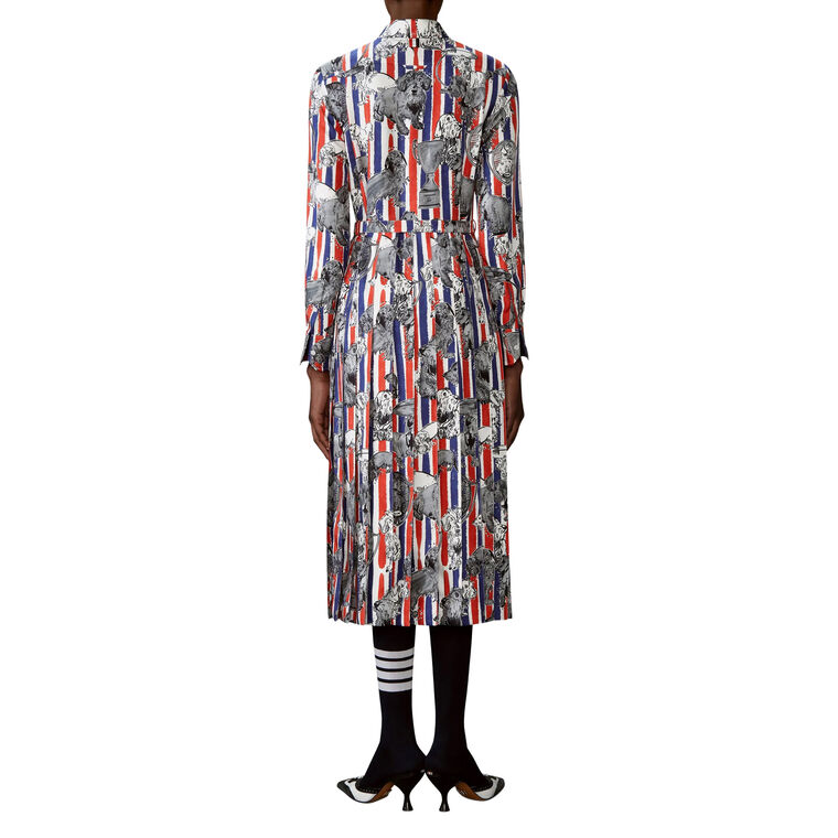 Long Sleeve Calf Length Belted Pleated Midi Dress image number null